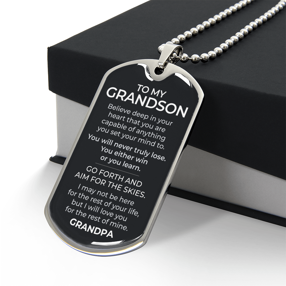To My Grandson – Go Forth and Aim for the Skies - Dog Tag Necklace (From Grandpa)