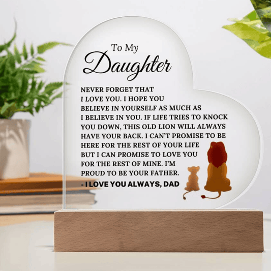 To My Daughter – This Old Lion Will Always Have Your Back LED Heart Plaque