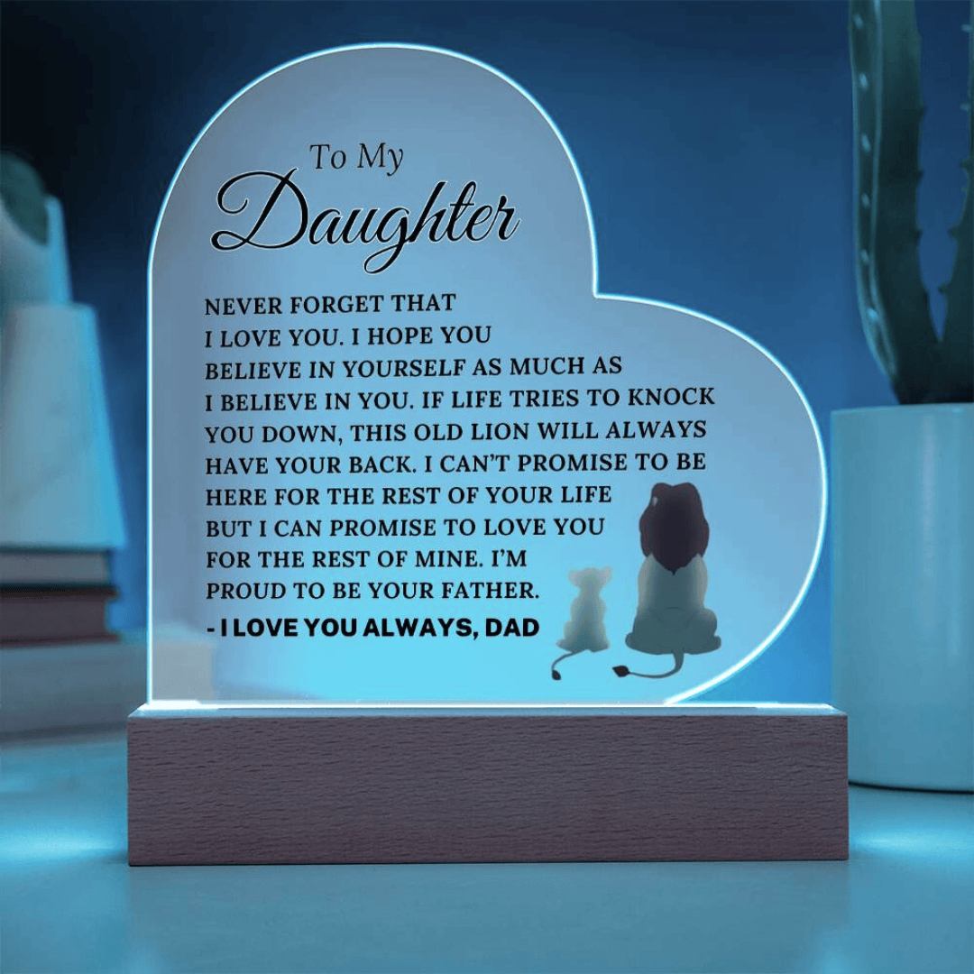 To My Daughter – This Old Lion Will Always Have Your Back LED Heart Plaque