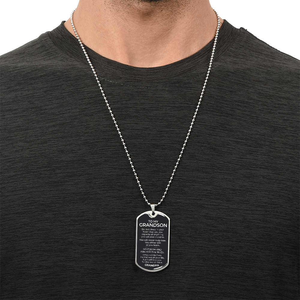 To My Grandson – Go Forth and Aim for the Skies - Dog Tag Necklace (From Grandpa)